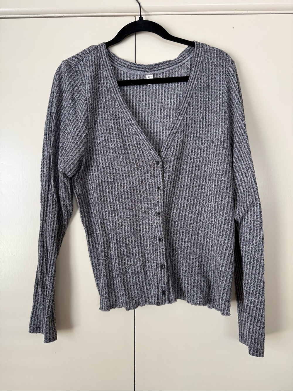 bp Gray Ribbed V-Neck Button-Front Cardigan